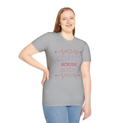 Coffee Scrubs Repeat T-Shirt — Nurse & Healthcare Worker Gift
